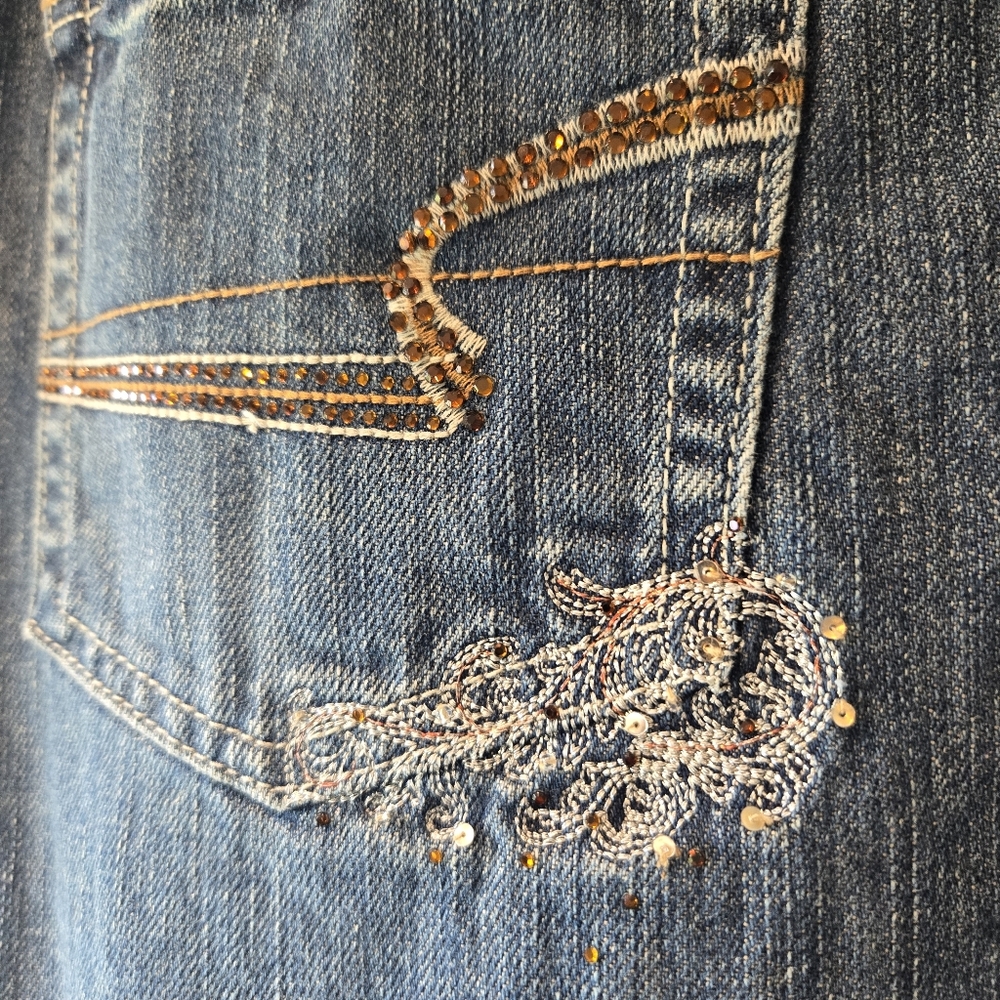 American Eagle Y2K Vintage Sequined Denim Mini Jean Skirt 14 - Picture 4 of 9